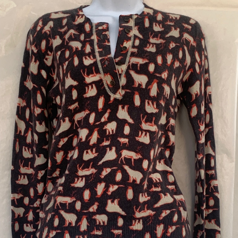 Tse cashmere arctic animal print cashmere Henley long sleeve sweater